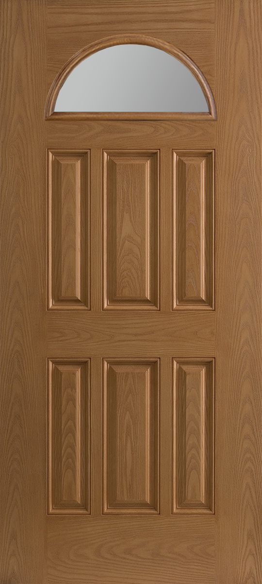 Oak textured fiberglass exterior door 6 panel with halfmoon lite